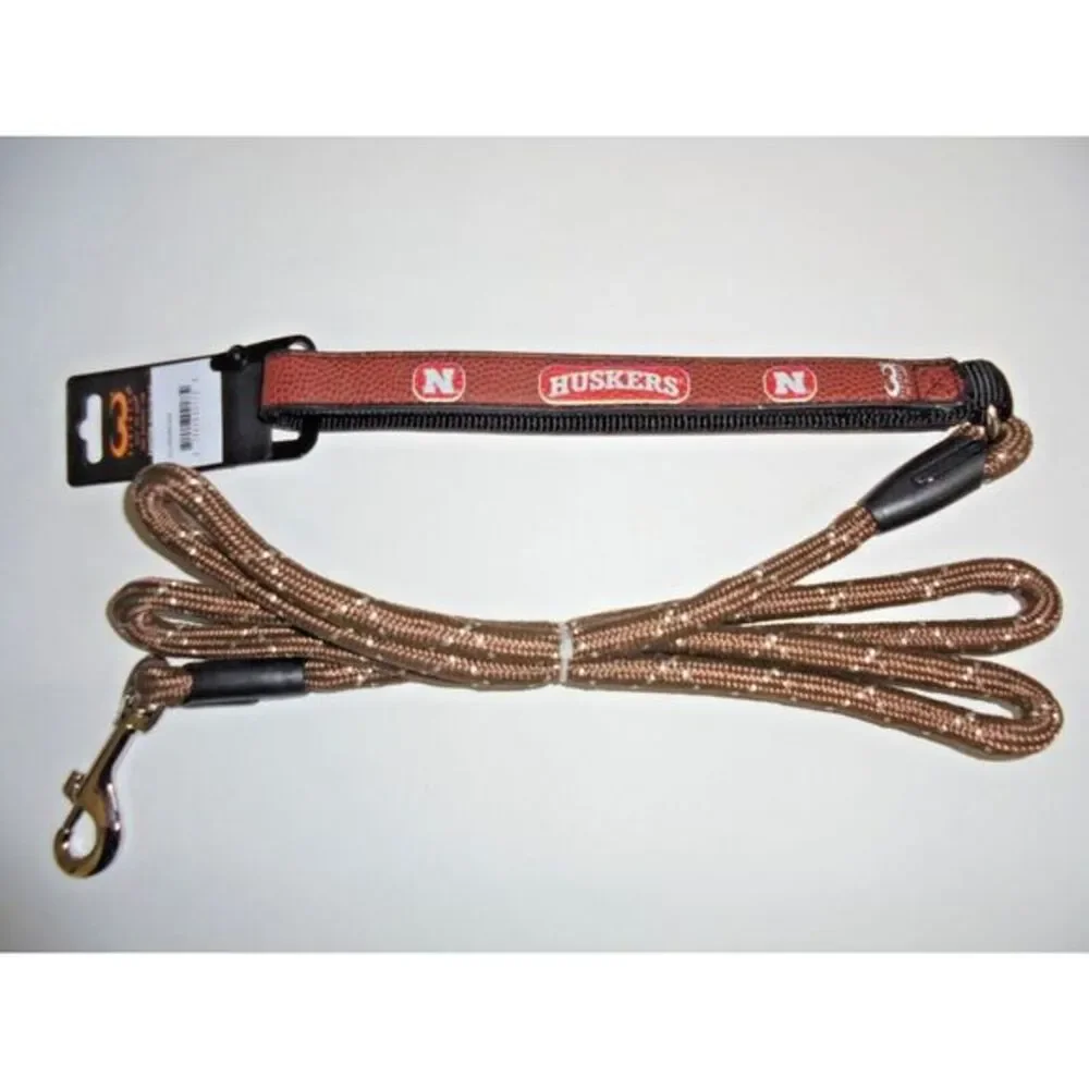 NEW NCAA HUSKERS Football Dog Leather Leash 1